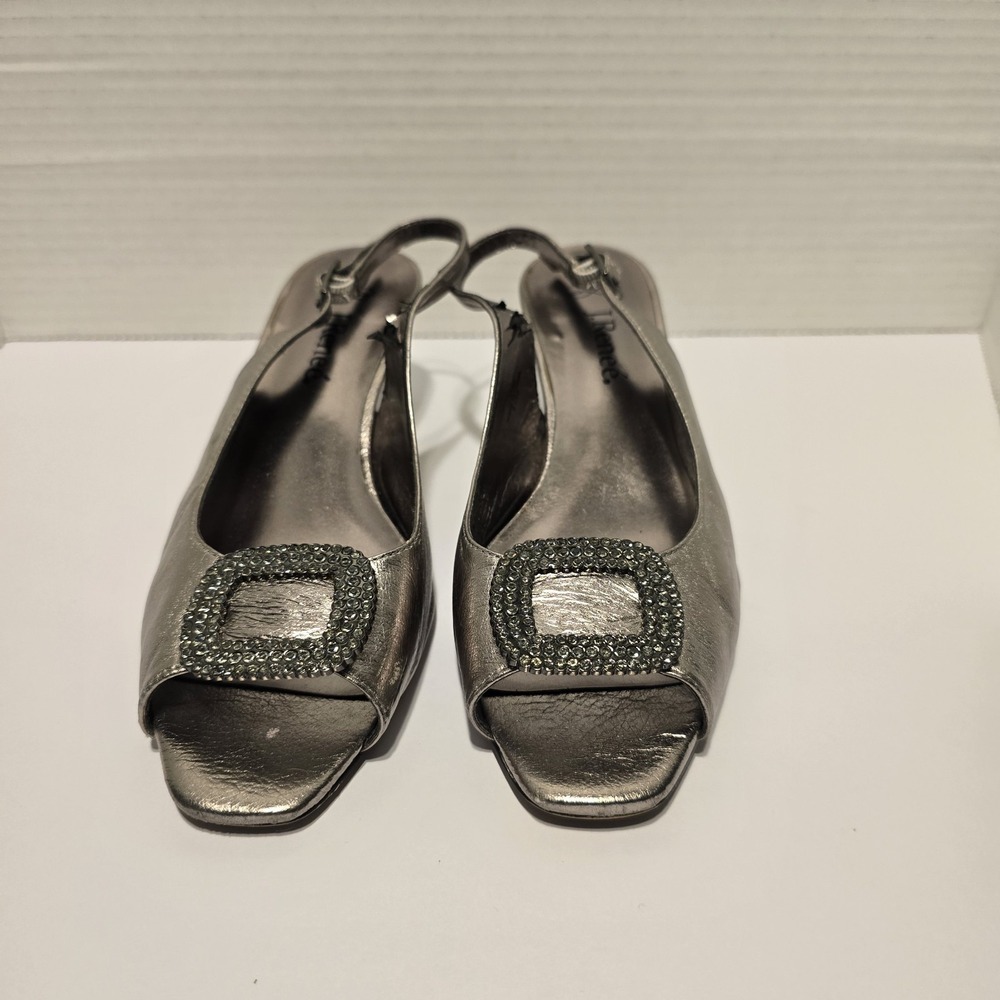 J Renee‎ Women's Silver Pewter Metallic Rhinestone Slingback Heels Sz 5.5M